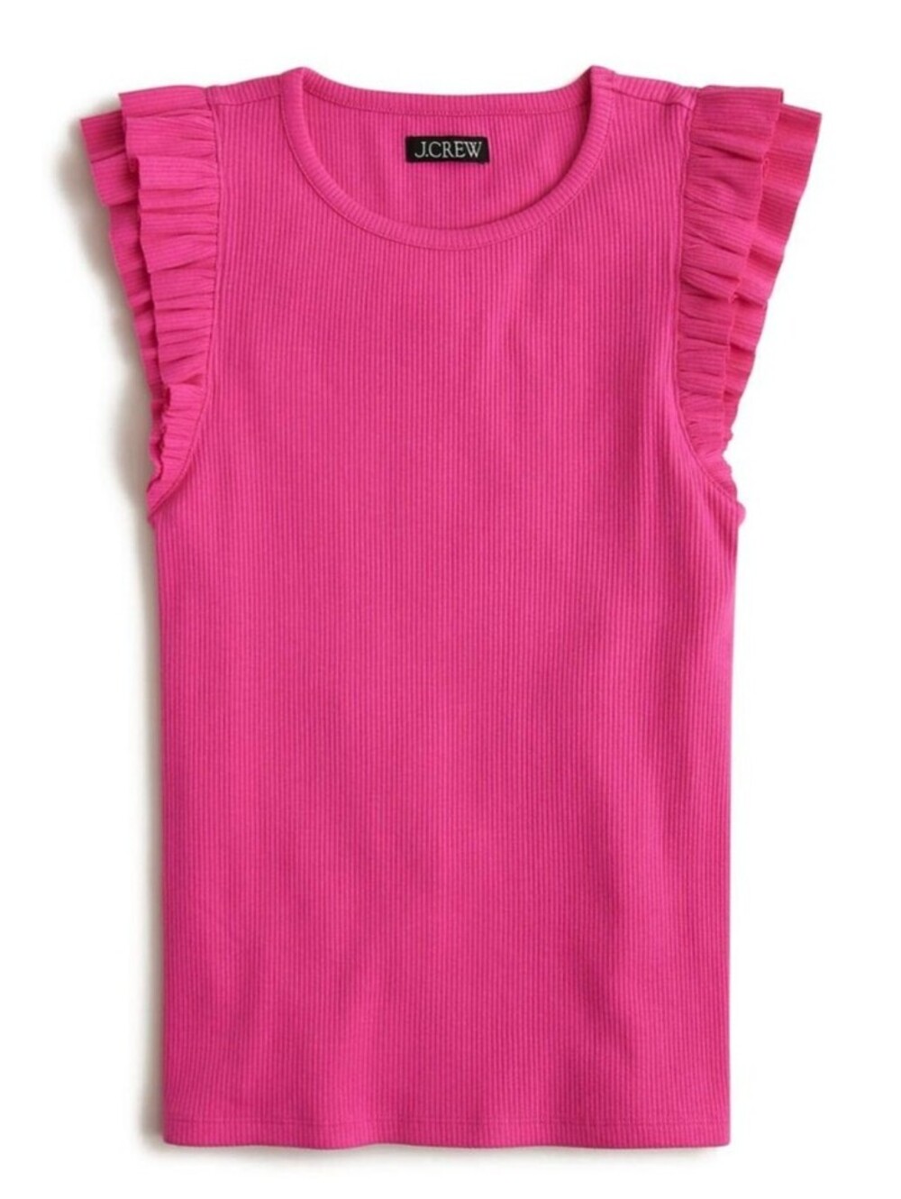 J.CREW hot pink ribbed ruffle sleeve cotton tank top sz S